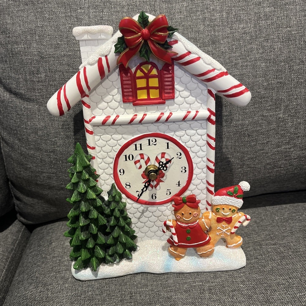Holiday Gingerbread Candy Cane Pendulum Wall Clock - 7 x 13 x 2.79